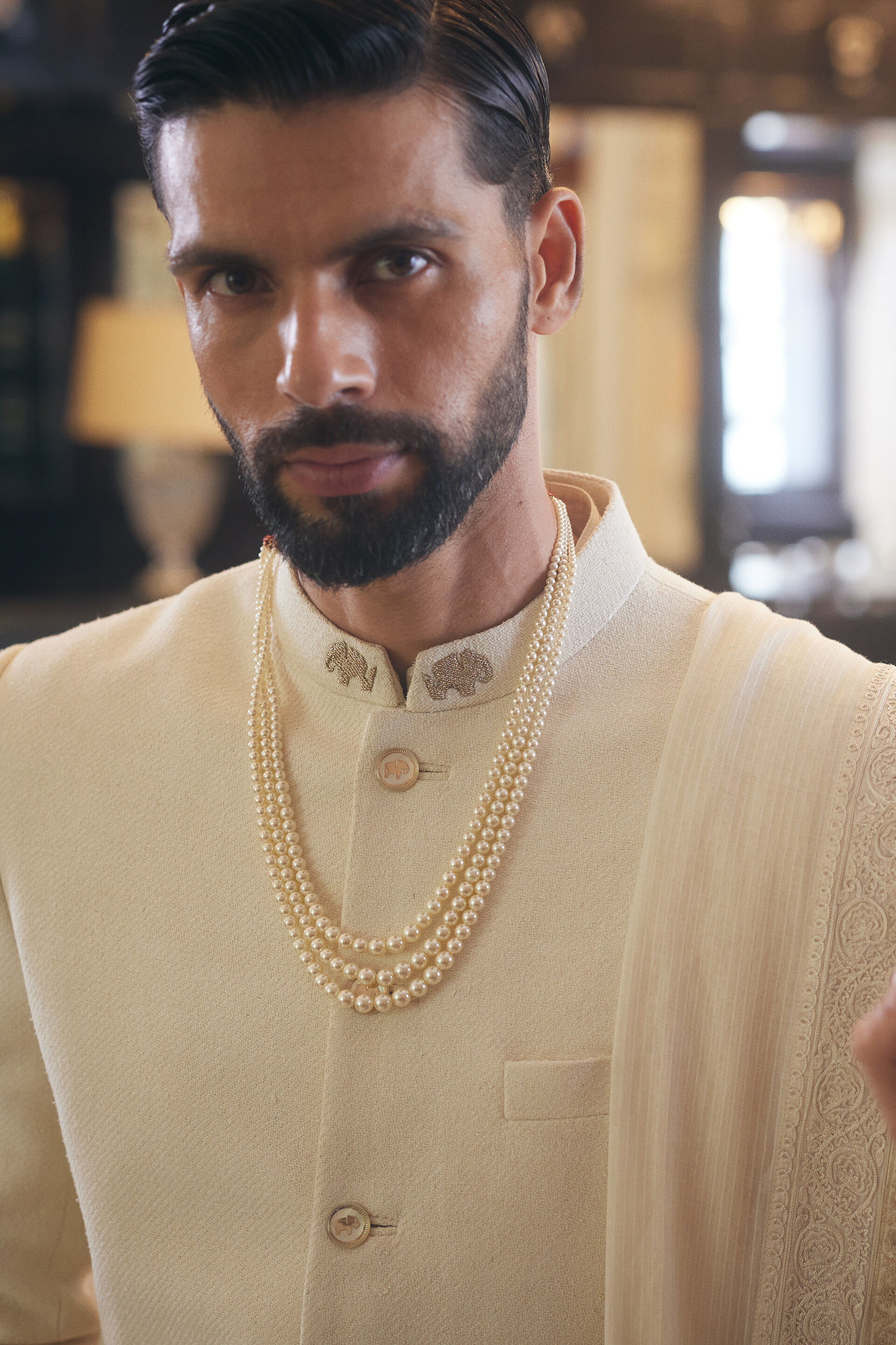 Shravas Silk Sherwani - Natural, Natural, image 3